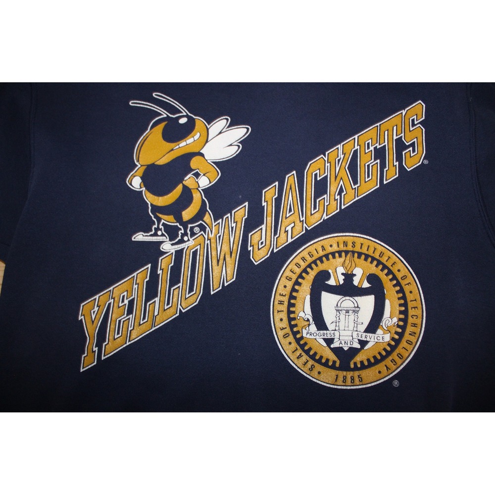 Georgia Tech Yellow Jackets Hanes Sweatshirt Mens L Blue Vintage 90s Pullover - Picture 3 of 7